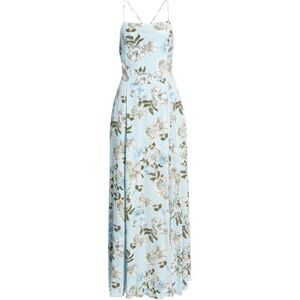 Leith ✘ NWOT Blue Floral Print Criss-Cross Tie Back Maxi Dress w Side Slit
